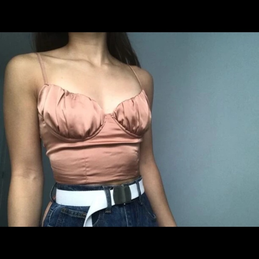 Bronze cropped satin bustier shirt